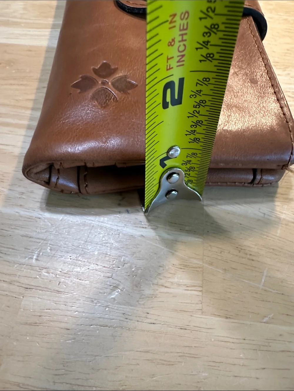 Patricia Nash Cognac Brown Leather Wristlet Wallet with Brass Accent